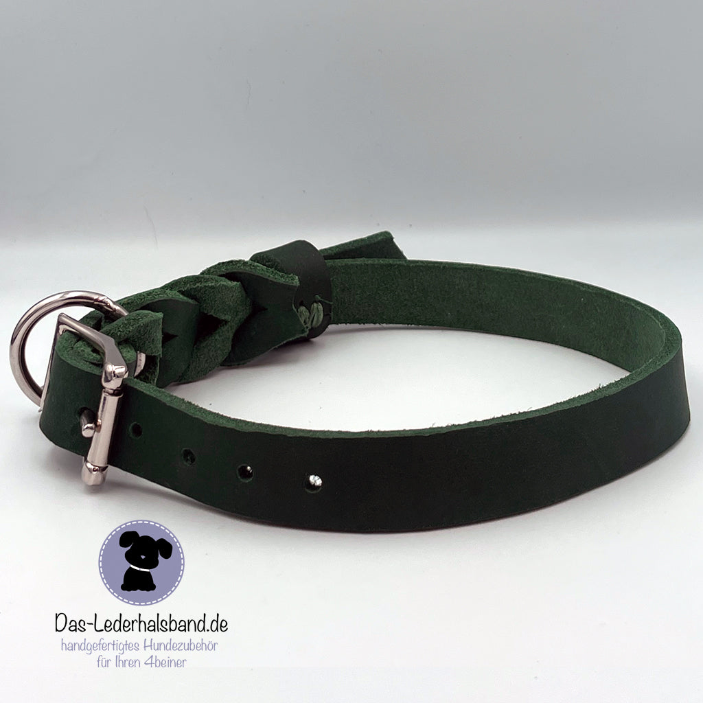 Set | Fettlederhalsband mit Leine PURE in dunkelgruen