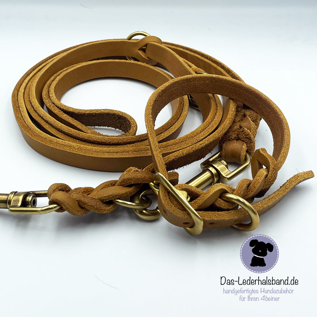 Set | Fettlederhalsband mit Leine PURE in Cognac